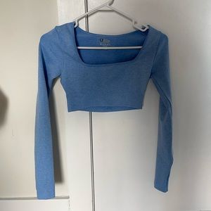 Blue square neck long sleeve crop top workout top